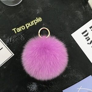 Pompom keychains-Real fox fur-KC001 Taro Purple